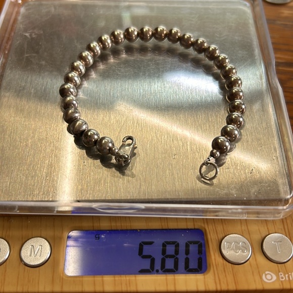 Vintage 6mm Sterling Silver Beaded Bracelet 925 7” Long Lobster Claw Clasp - Picture 4 of 6